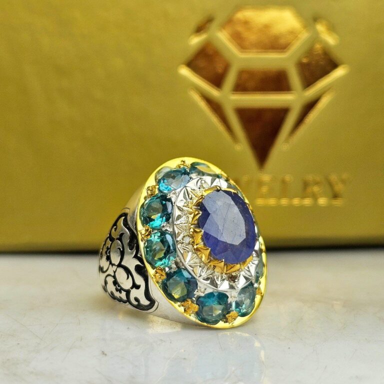 انگشتر جواهری نقره یاقوت کبود اصل
