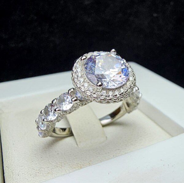 انگشتر نقره زنانه تک تخمه جواهری الماسی