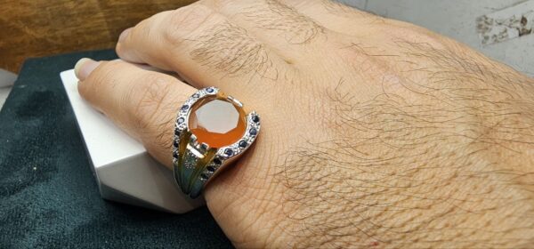 انگشتر نقره عقیق عقیق یمنی اصل الماس تراش