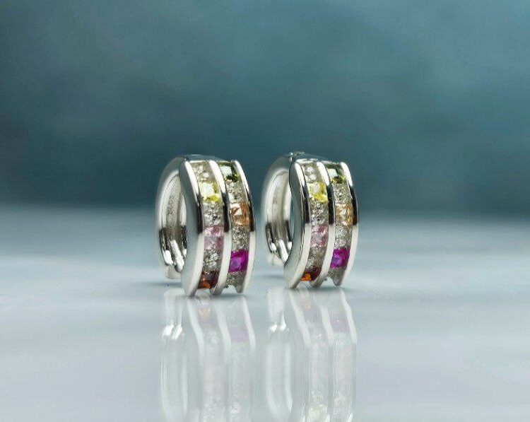 گوشواره حلقه ای نگین رنگی