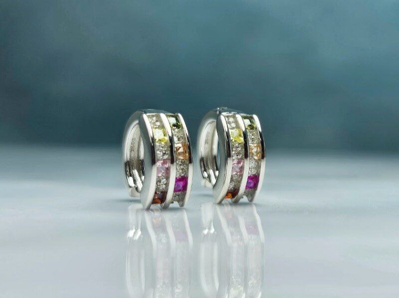 گوشواره حلقه ای نگین رنگی