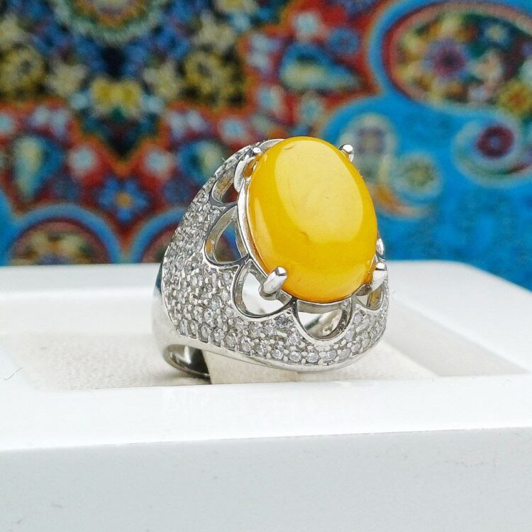 انگشتر نقره زنانه کهربا لهستانی اصل