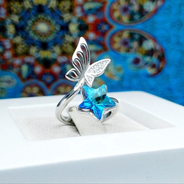 انگشتر نقره زنانه جواهری سوارسکی طرح ستاره و پروانه