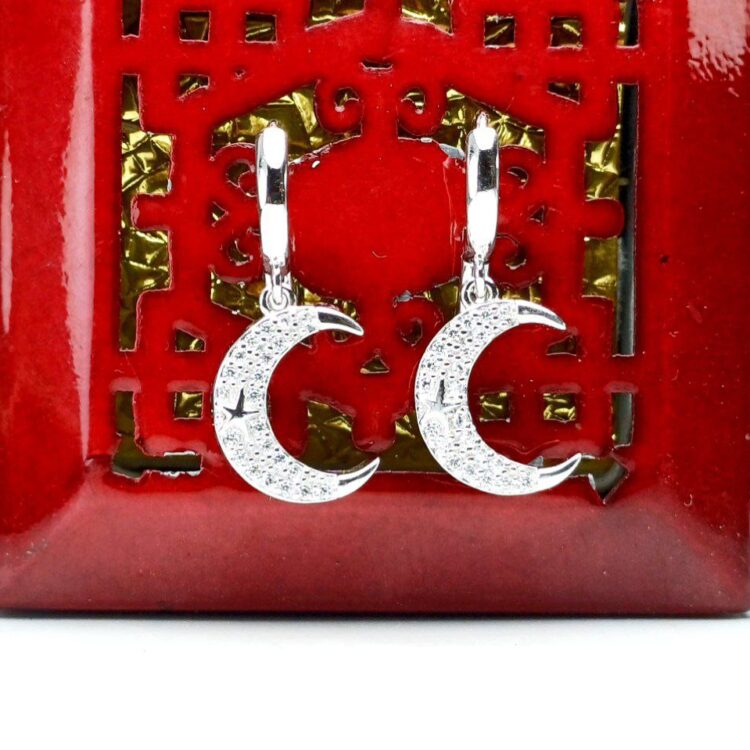 گوشواره جواهری طرح ماه و ستاره