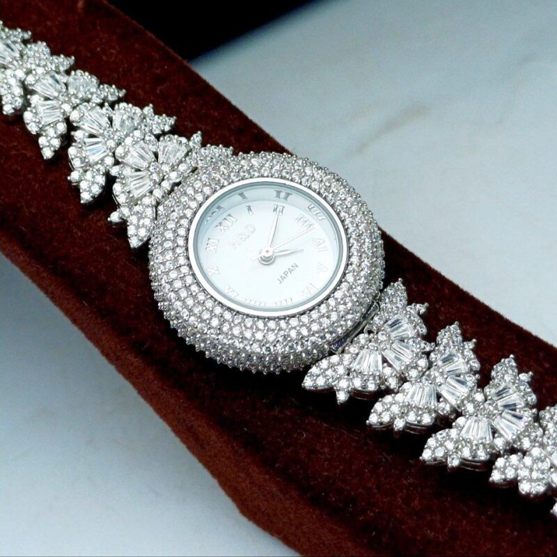 ساعت جواهری نقره طرح پروانه