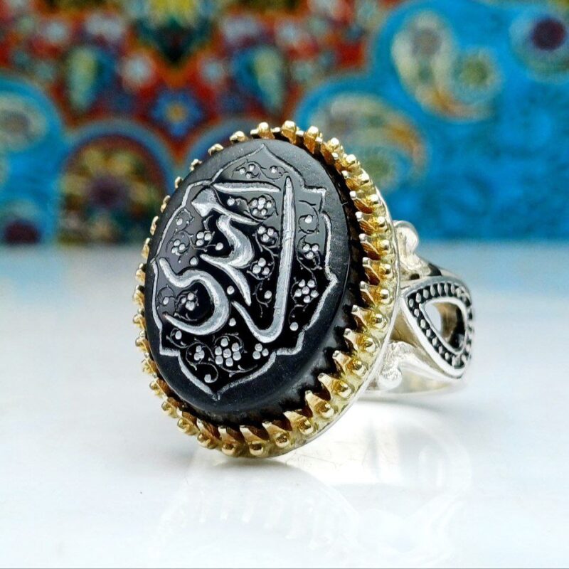 انگشتر نقره عقیق مشکی حکاکی یا مهدی