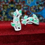گوشواره جواهری پنج نگینه زمرد زامبیا اصلی
