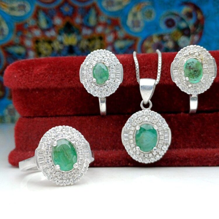 نیم ست جواهری زمرد زامبیا اصلی
