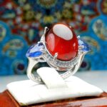 انگشتر نقره زنانه جواهری سه‌ نگینه سنگ اصل