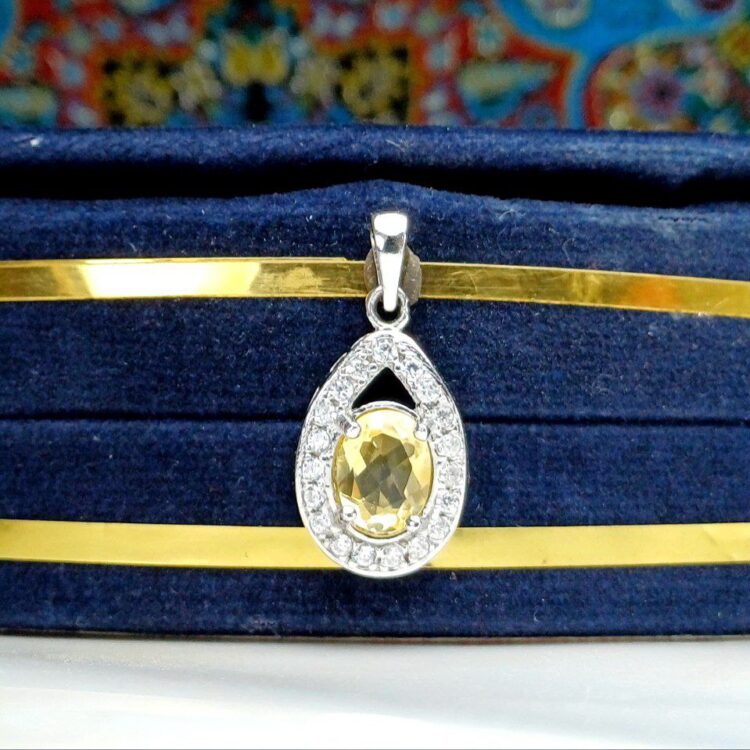 مدال توگردنی جواهری سیترین طلایی اصلی