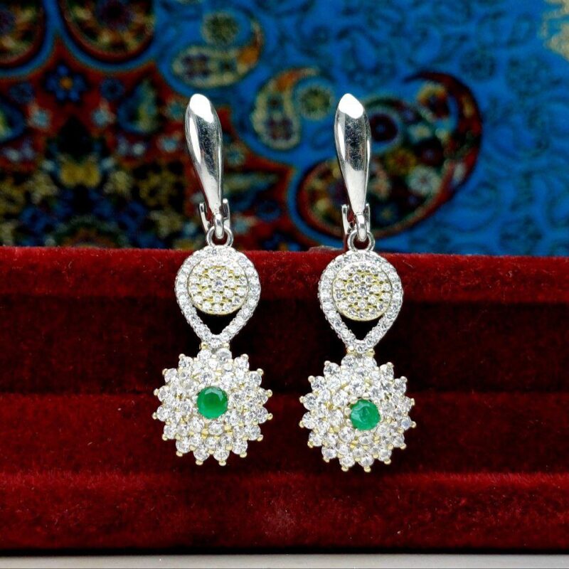 گوشواره نقره جواهری عقیق سبز