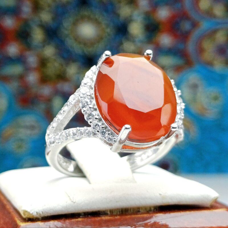 انگشتر نقره زنانه جواهری عقیق یمن اصلی الماس تراش