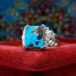 انگشتر نقره زنانه جواهری فیروزه نیشابور اصلی چهارگوش