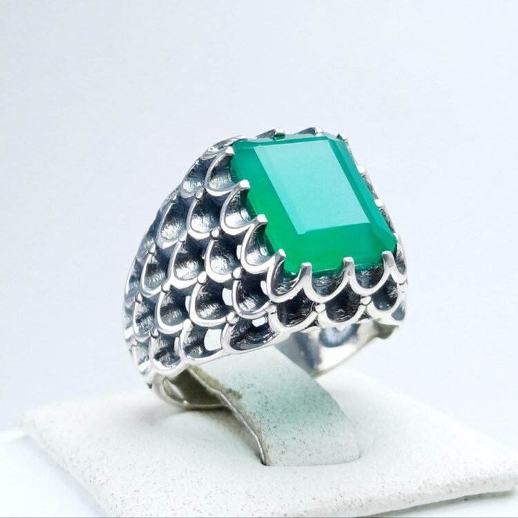 انگشتر نقره عقیق سبز چهارگوش