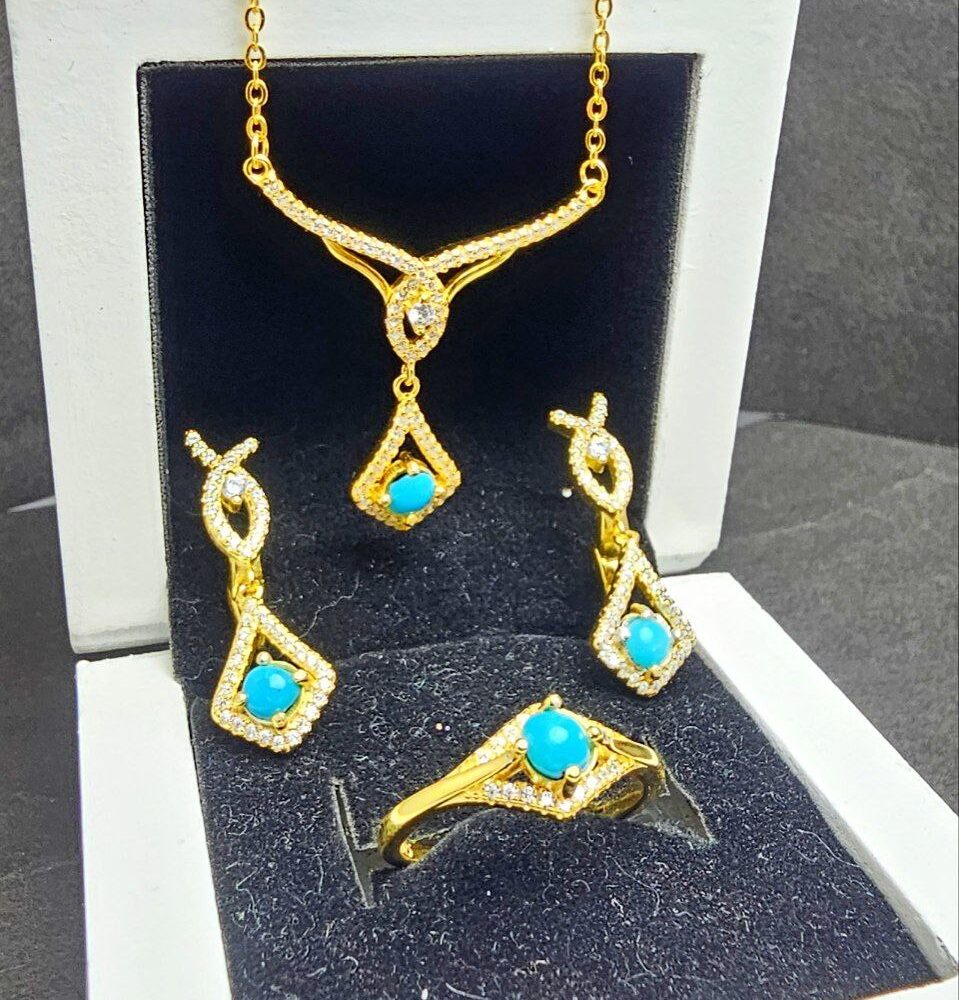 نیم ست نقره زیبای فیروزه نیشابور اصلی