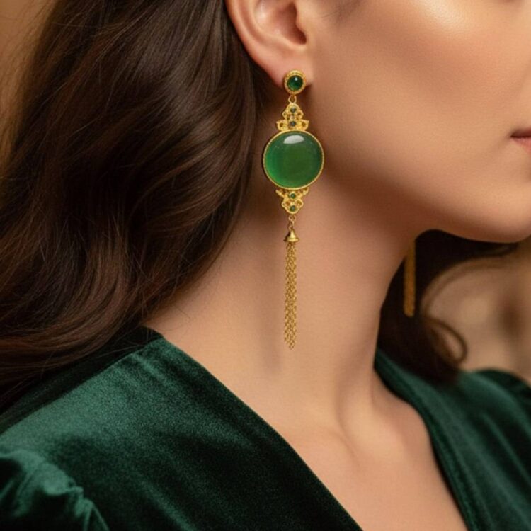 گوشواره زیبای نقره با نگین عقیق سبز