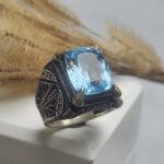انگشتر نقره توپاز آبی اصلی
