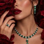 سرویس نقره زنانه جواهری سنتاتیک سبز چهارگوش