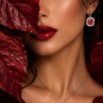 نیم‌ست نقره نگین قرمز چهارگوش