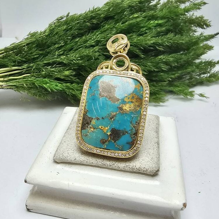 پلاک توگردنی نقره فیروزه نیشابور اصلی